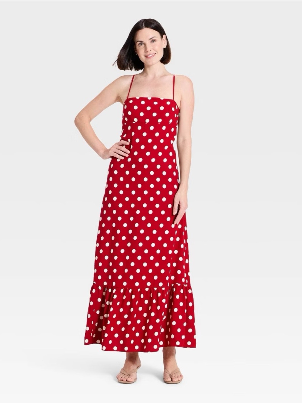 A New Day Women's Open-Back Maxi Dress Red Polka Dot L